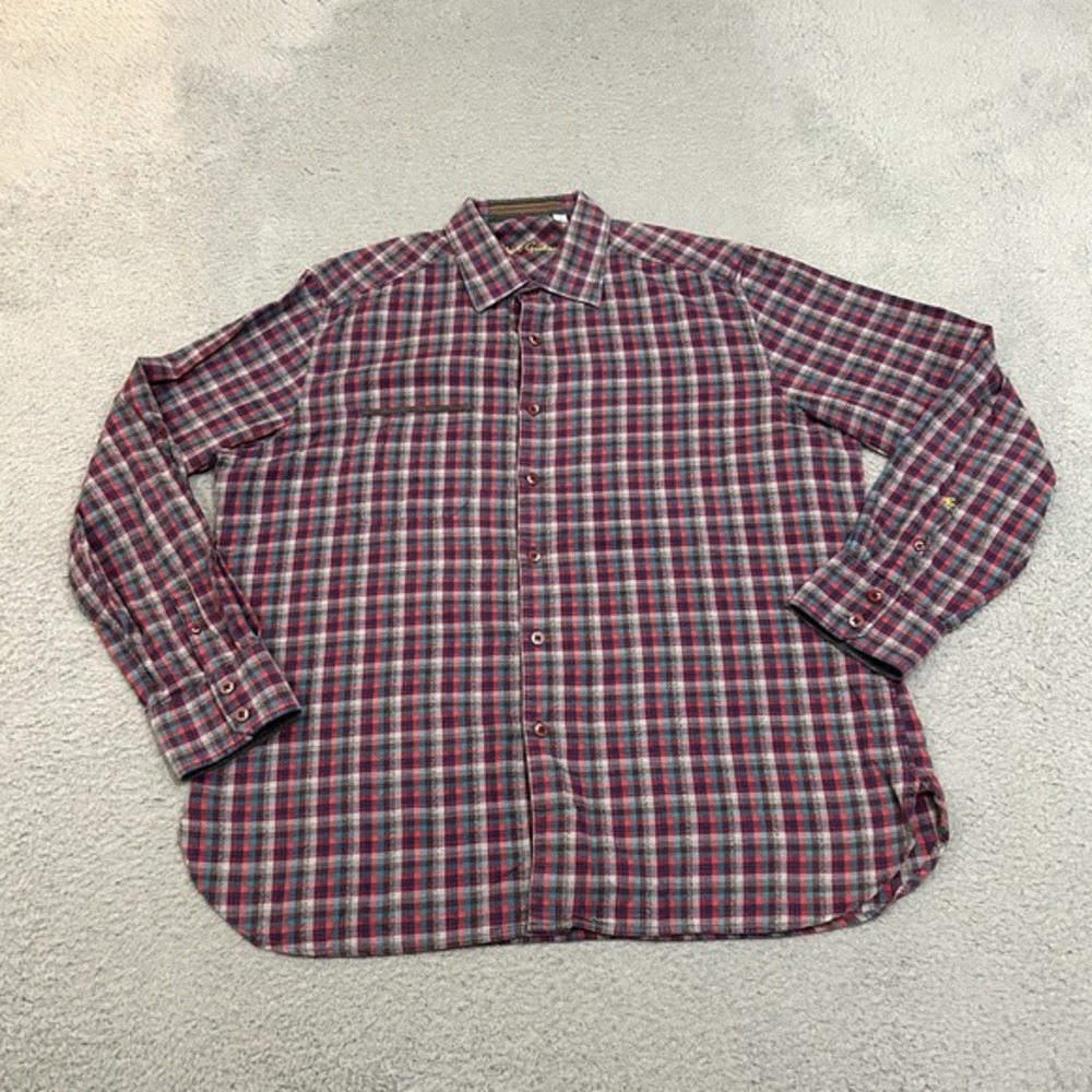 Robert Graham Shirt Mens 2XL XXL Red Blue Gray Check‎ Plaid Classic Fit Cotton
